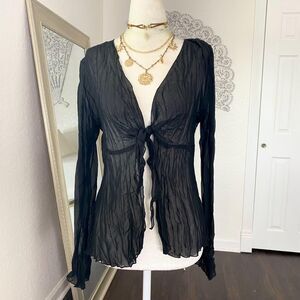 Early 2000's Black Witchy Whimsygoth Sheer Front Tie Cardigan Top Baranda M